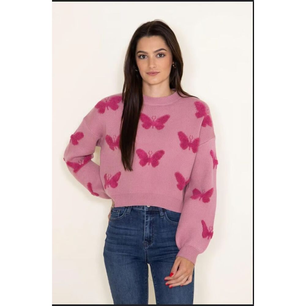 New NWT Cropped Butterfly Sweater Pink Plus size XXL Simply Southern